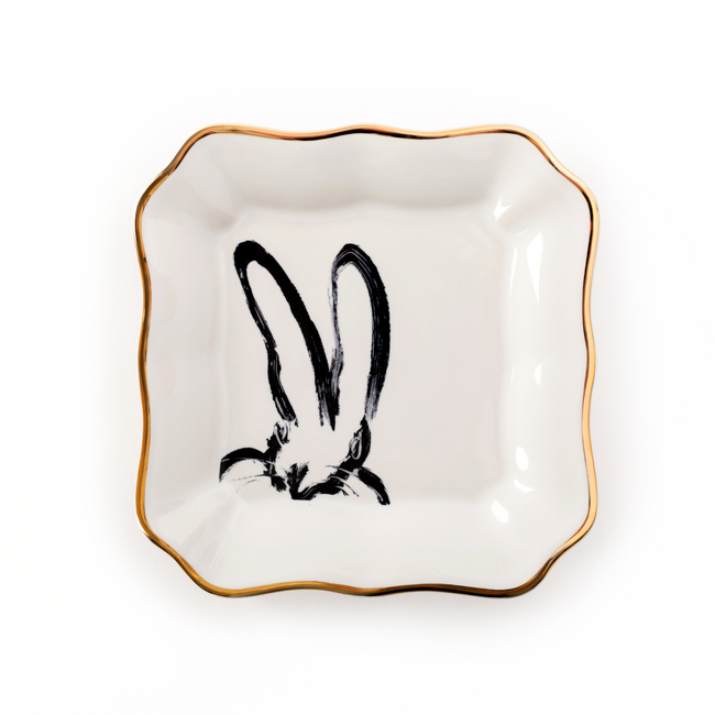 Bunny Portrait Plate with Hand-Painted Gold Rim, White