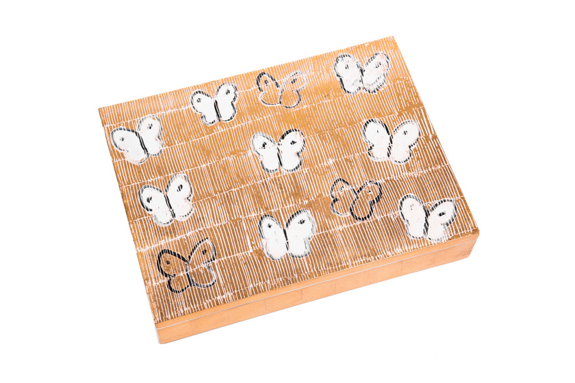White Ascension Butterflies Gold Leaf Tray