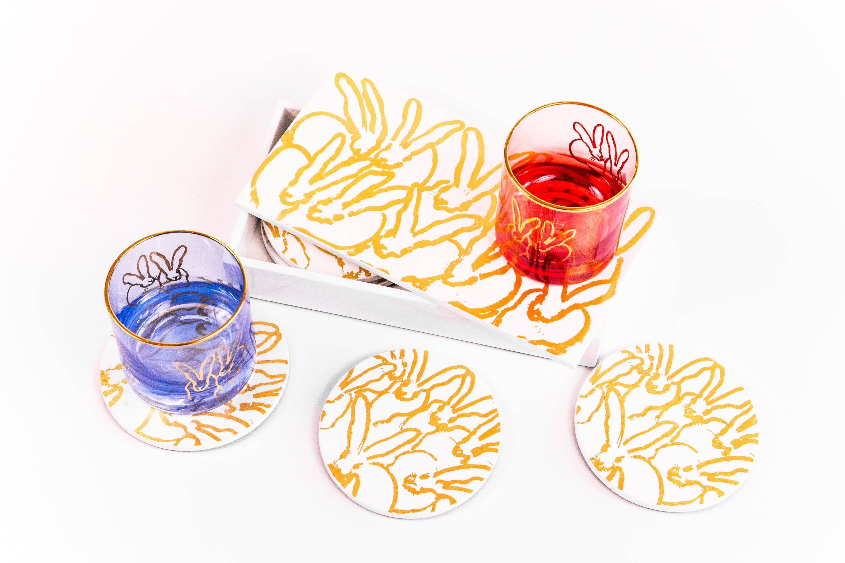 Rabbit Run Coaster Box Set with 6 Coasters, Black with Gold Leaf