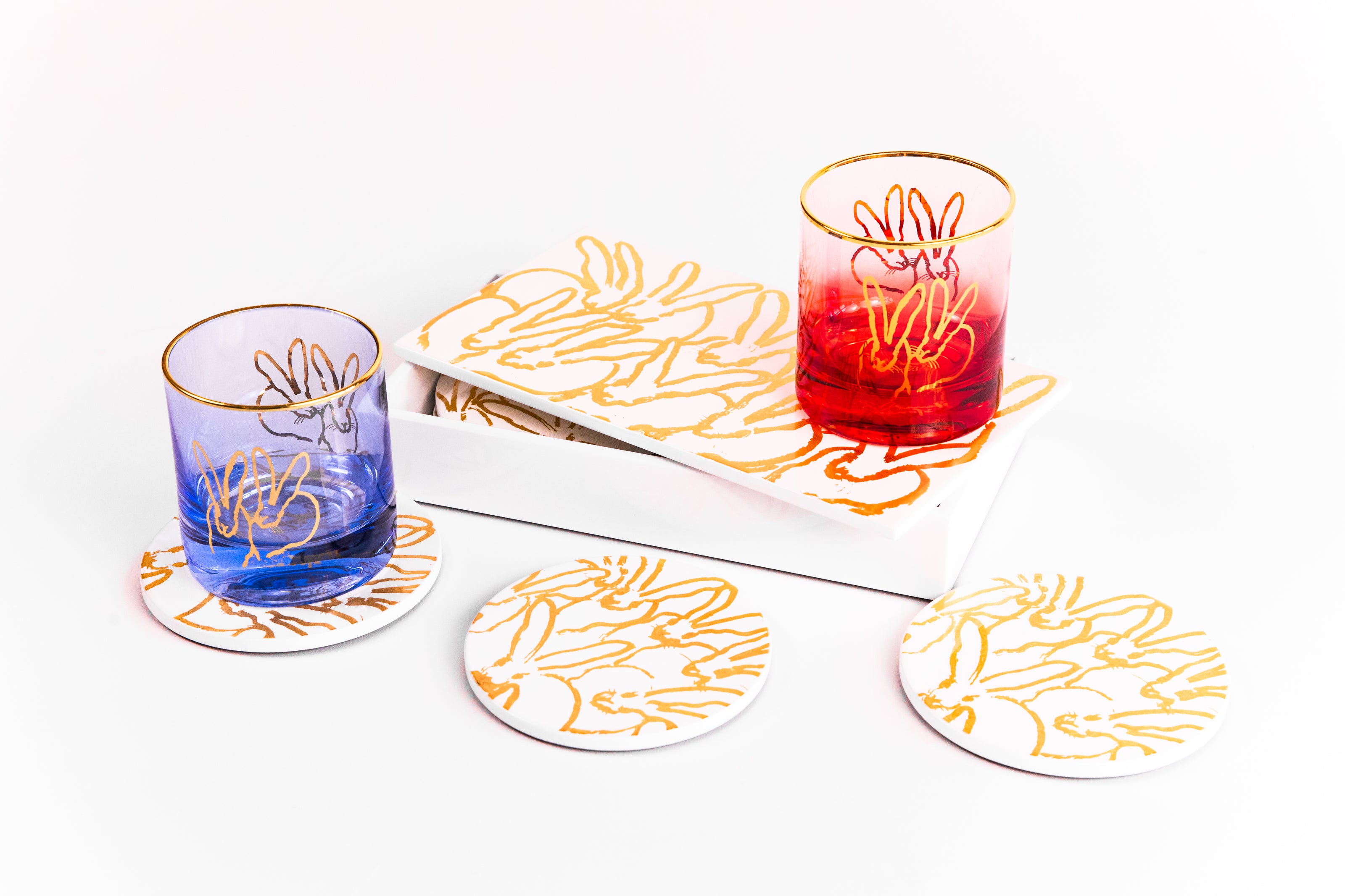 Rabbit Run Coaster Box Set with 6 Coasters, Black with Gold Leaf