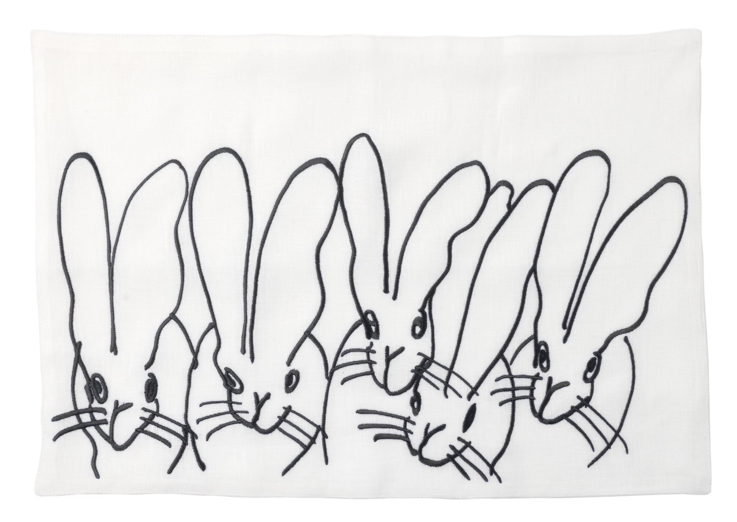Band of Bunnies Embroidered Linen Placemat, Set of 2, French Blue