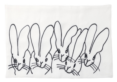 Band of Bunnies Embroidered Linen Placemat, Set of 2, French Blue