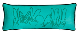 Hand-Embroidered Silk & Velvet Menagerie Pillow, Aquamarine, 36 x 14