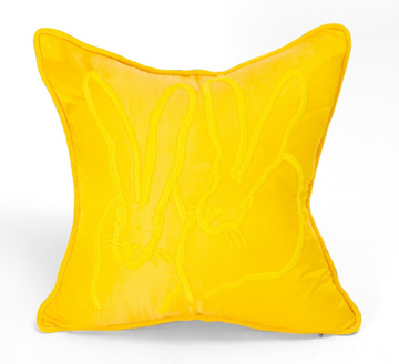 Hand-Embroidered Silk & Velvet Bunny Pillow, Yellow, 18 x 18