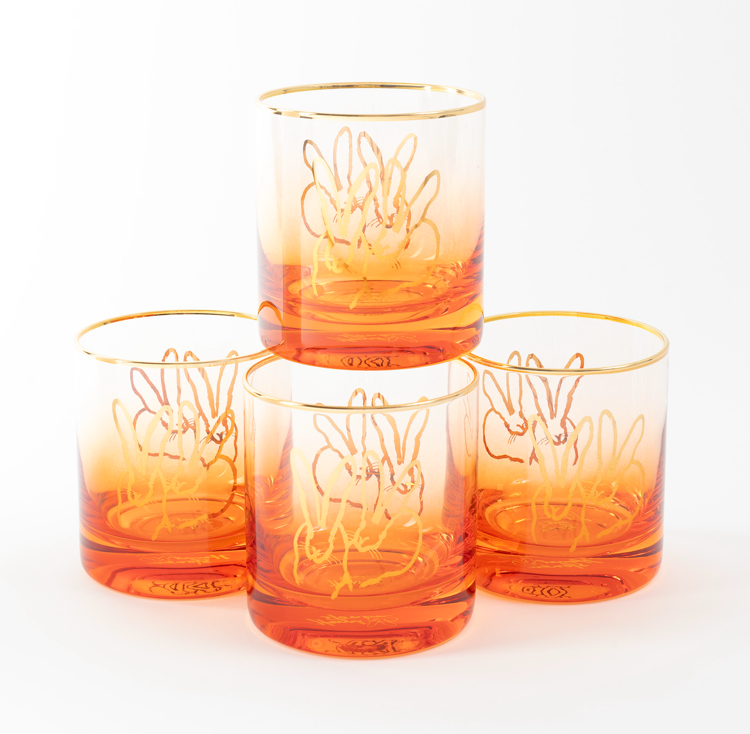 Double Bunny Old-Fashioned Glasses, Orange, Set of 4