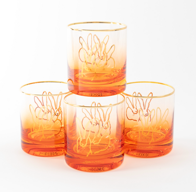 Double Bunny Old-Fashioned Glasses, Orange, Set of 4