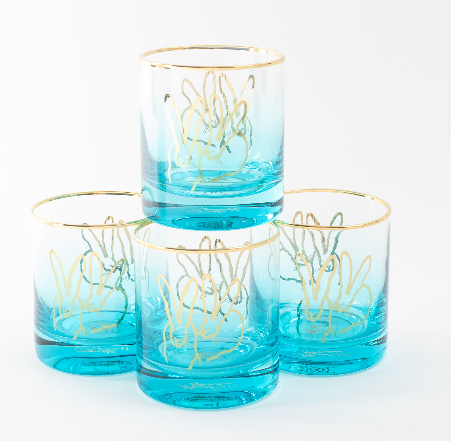 Double Bunny Old-Fashioned Glasses, Turquoise, Set of 4