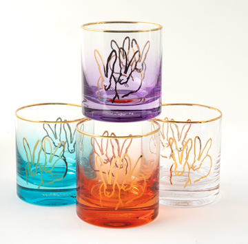 Double Bunny Old-Fashioned Glasses, Jewel Mix, Set of 4