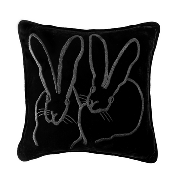 Hand-Embroidered Velvet Bunny Pillow, Black, 20 x 20