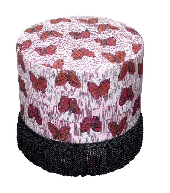 Custom Cylinder Ottoman in Pretty in Pink Butterflies