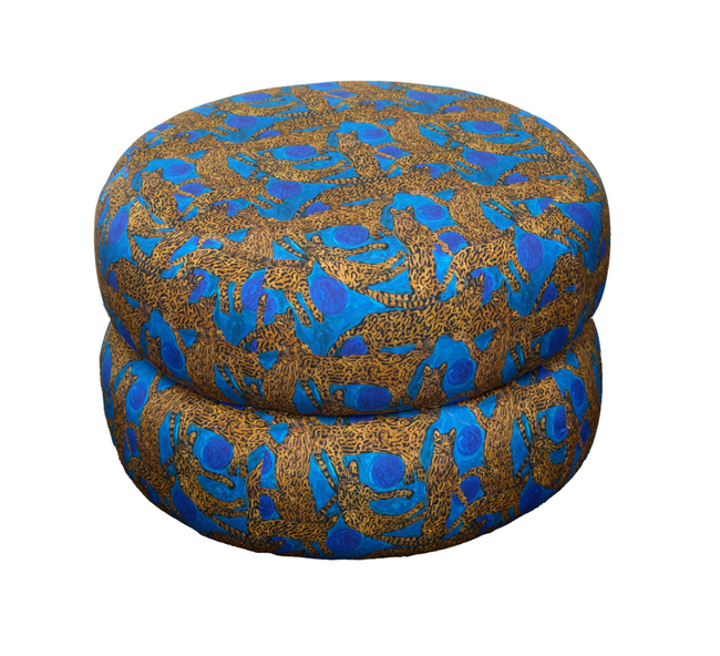 Custom Double Pouf in Ocelots and Blue Pearls