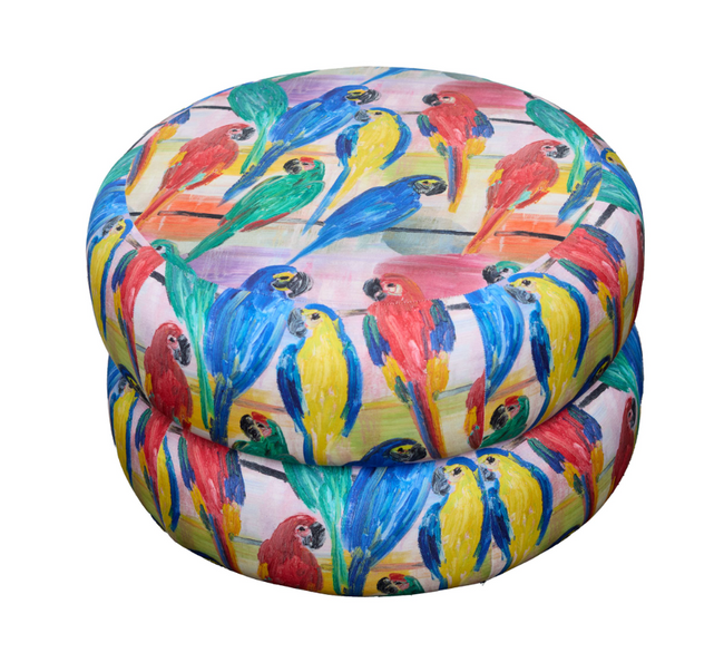Custom Double Pouf in Hunt's Parrots