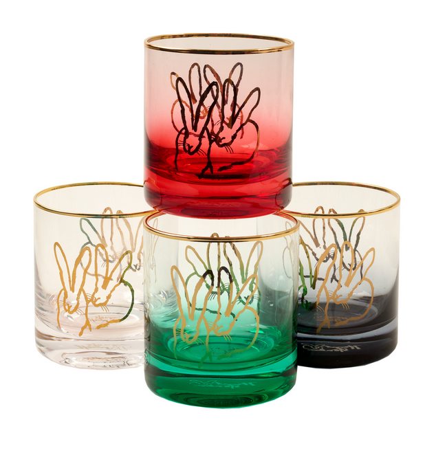 Double Bunny Old-Fashioned Glasses, Holiday Mix, Set of 4