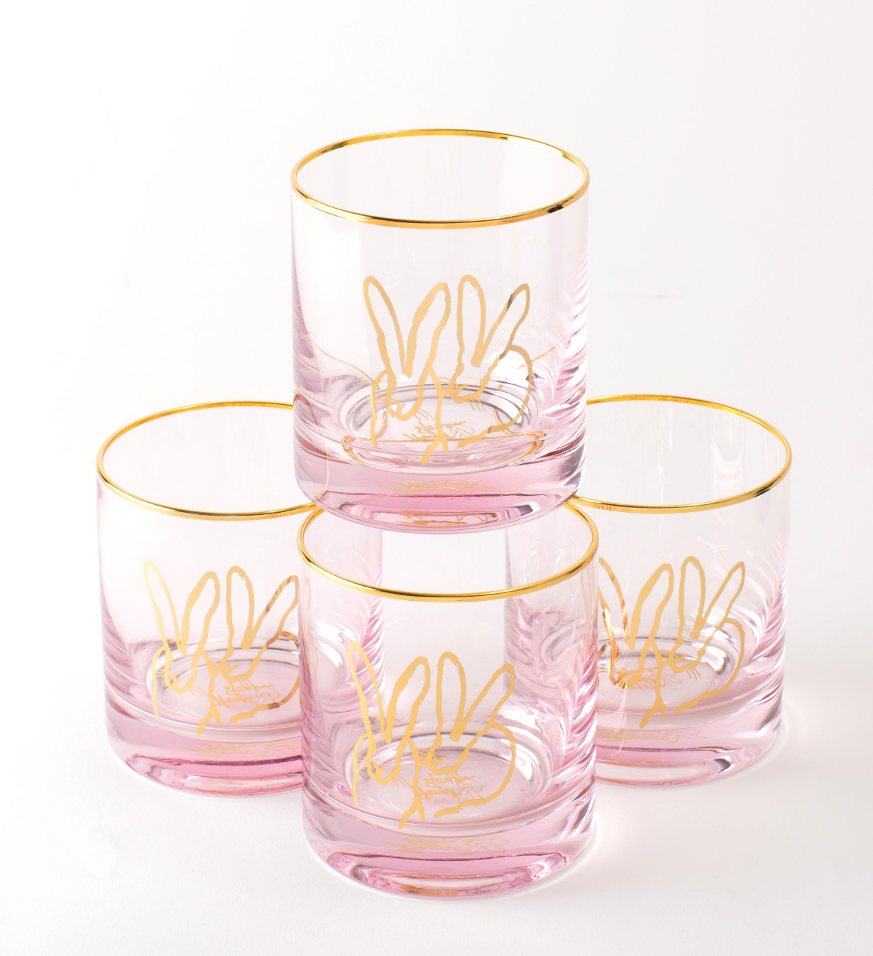 Double Bunny Old-Fashioned Glasses, Pink, Set of 4