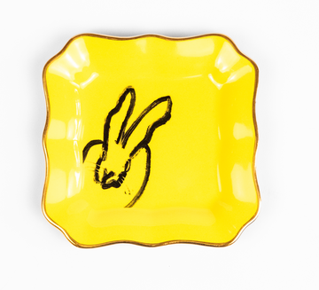 Bunny Portrait Plates with Hand-Painted Gold Rim, Yellow