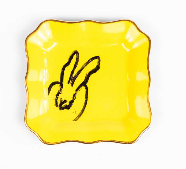 Bunny Portrait Plates with Hand-Painted Gold Rim, Yellow
