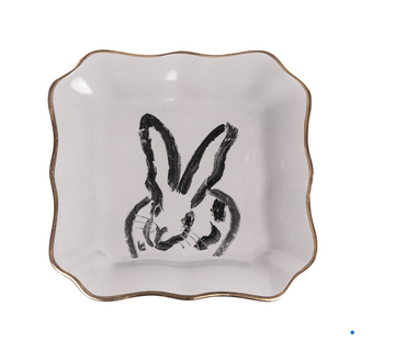 Bunny Portrait Plates with Hand-Painted Gold Rim, Gray