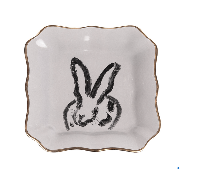 Bunny Portrait Plates with Hand-Painted Gold Rim, Gray