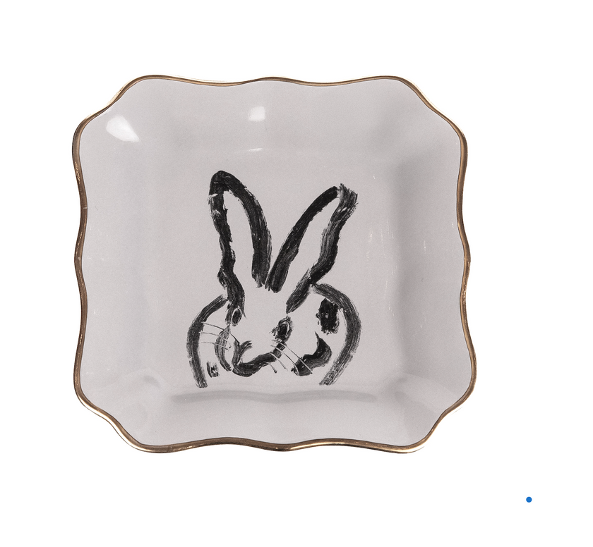 Bunny Portrait Plates with Hand-Painted Gold Rim, Tiffany Blue