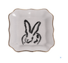 Bunny Portrait Plates with Hand-Painted Gold Rim, Gray