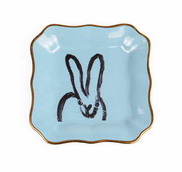 Bunny Portrait Plates with Hand-Painted Gold Rim, Tiffany Blue