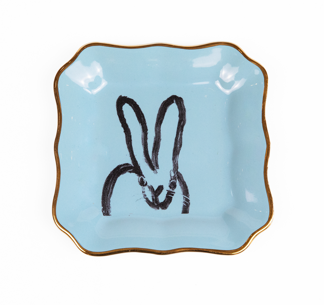 Bunny Portrait Plates with Hand-Painted Gold Rim, Tiffany Blue