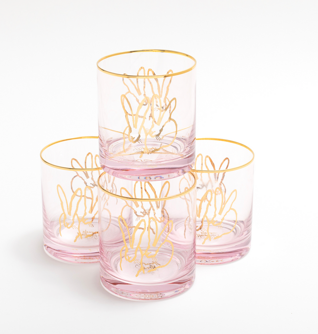 Double Bunny Old-Fashioned Glasses, Pink, Set of 4