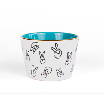 Bunny Bar Bowl with Turquoise Interior & Hand-Painted Gold Rim