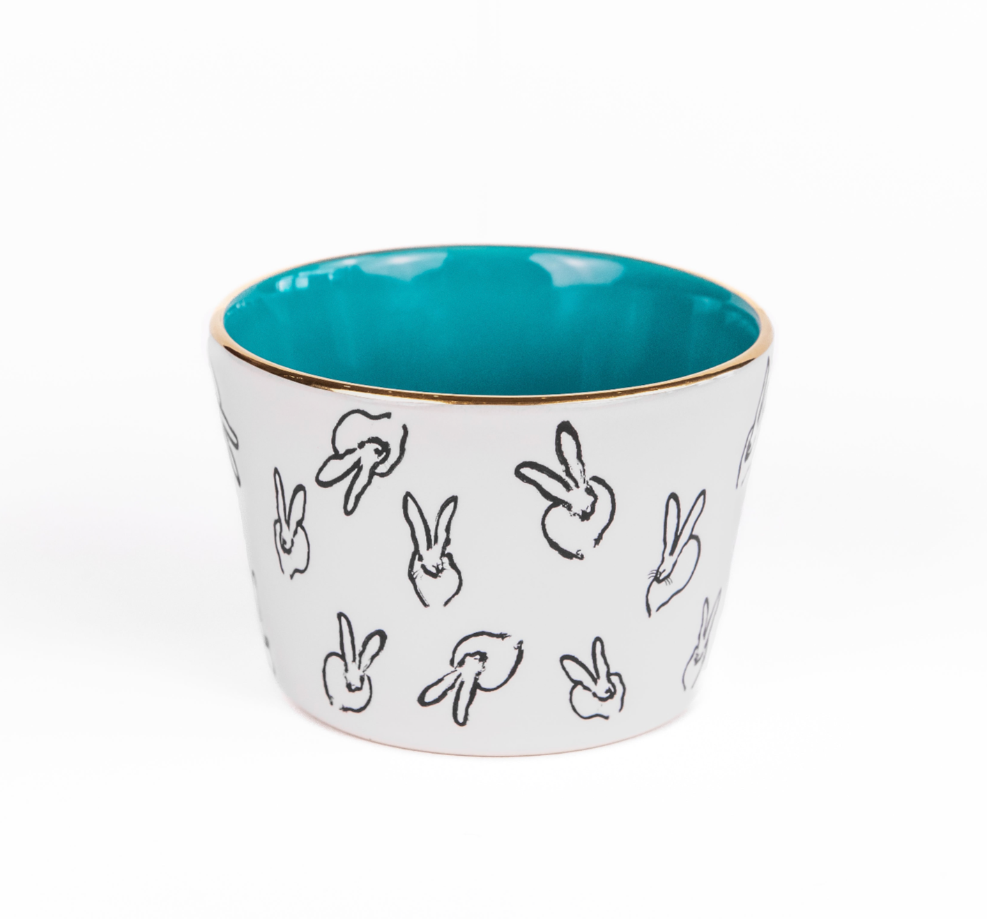 Bunny Bar Bowl with Turquoise Interior & Hand-Painted Gold Rim
