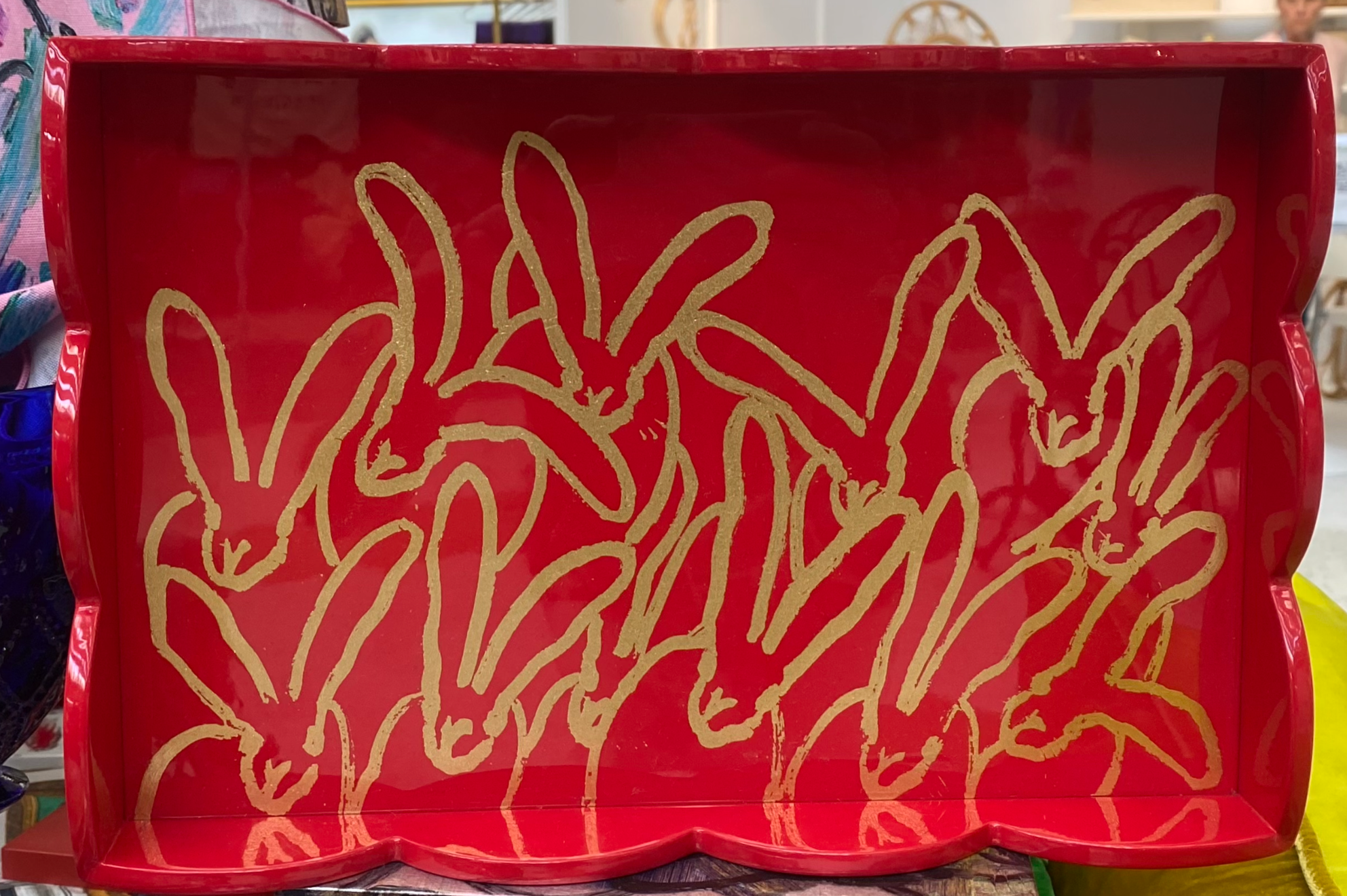 Rabbit Run Vanity Tray, Red with Gold Leaf
