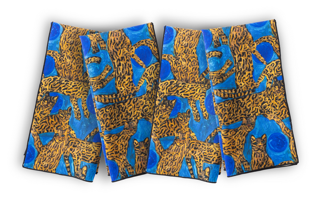 Blue Pearls & Ocelots Cotton Dinner Napkin, Set of 2