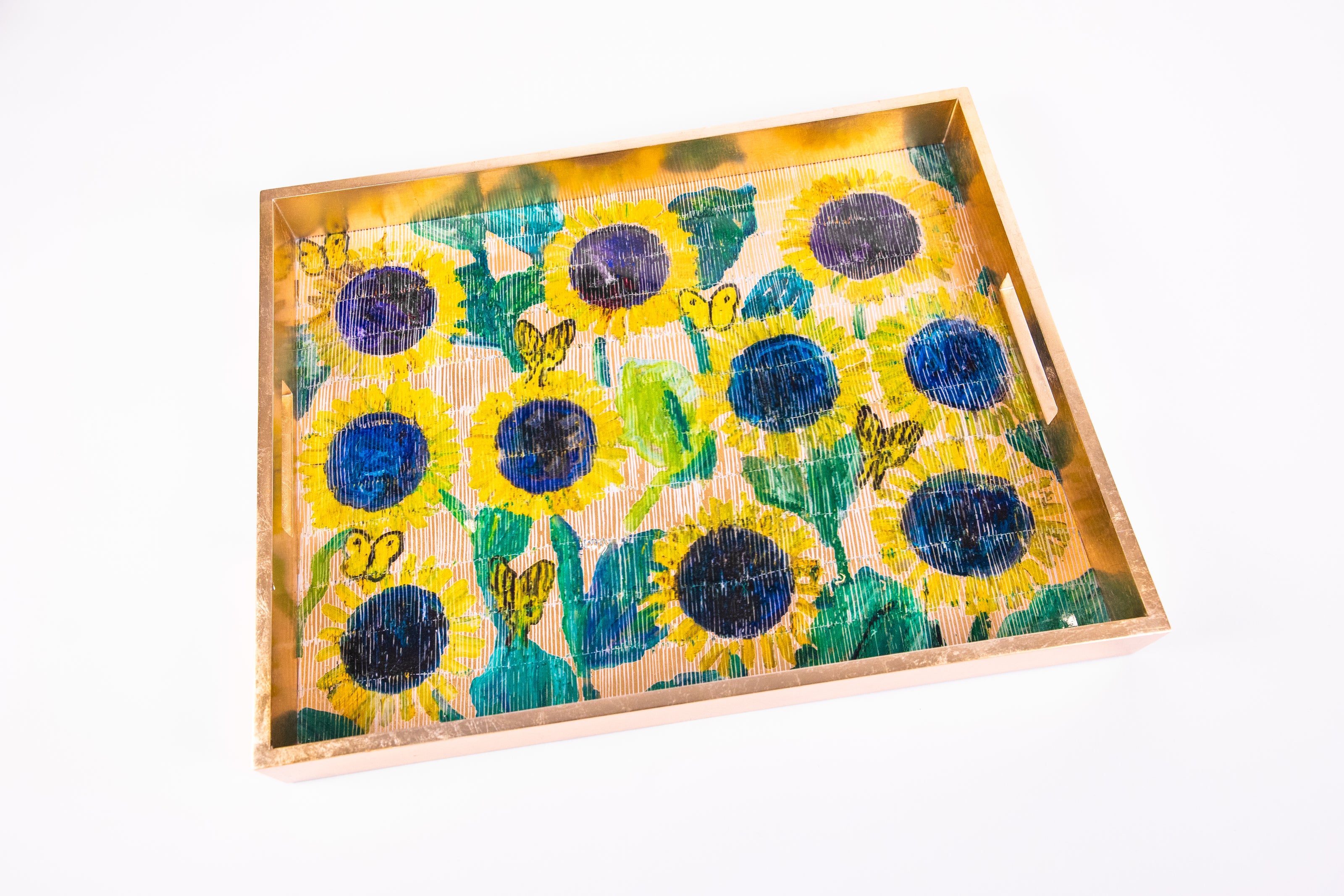 Sunflower Garden Gold Leaf Tray
