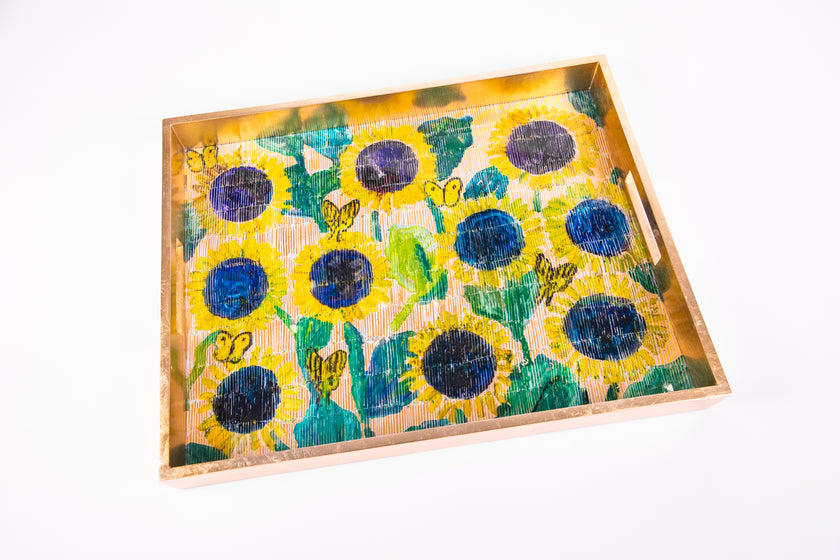 Sunflower Garden Gold Leaf Tray
