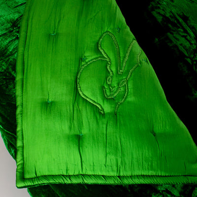 Hand-Embroidered Silk & Velvet Bunny Blanket, Fern Green