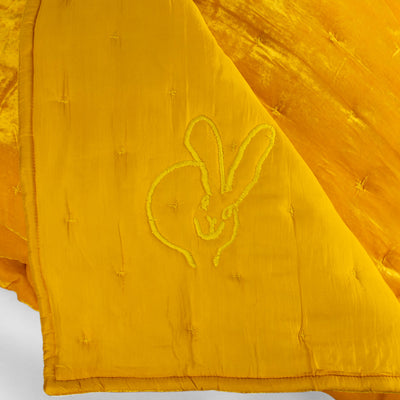 Hand-Embroidered Silk & Velvet Bunny Blanket, Canary Yellow