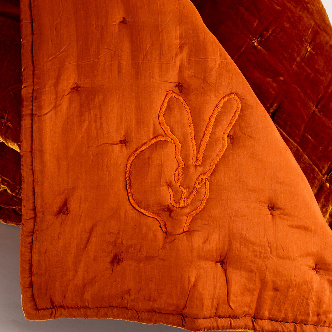 Hand-Embroidered Silk & Velvet Bunny Blanket, Pumpkin