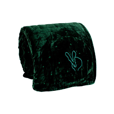 Hand-Embroidered Silk & Velvet Bunny Blanket,  Emerald