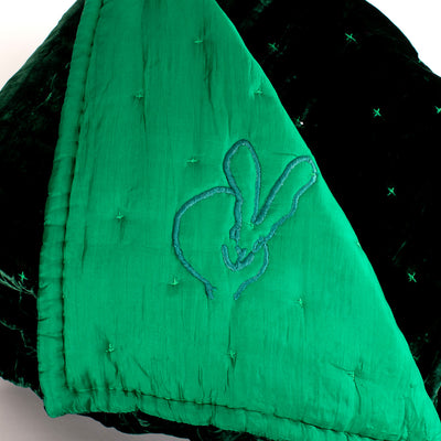 Hand-Embroidered Silk & Velvet Bunny Blanket,  Emerald