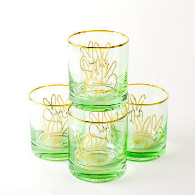 Set of 4 Double Bunny Old-Fashioned Glasses, Green