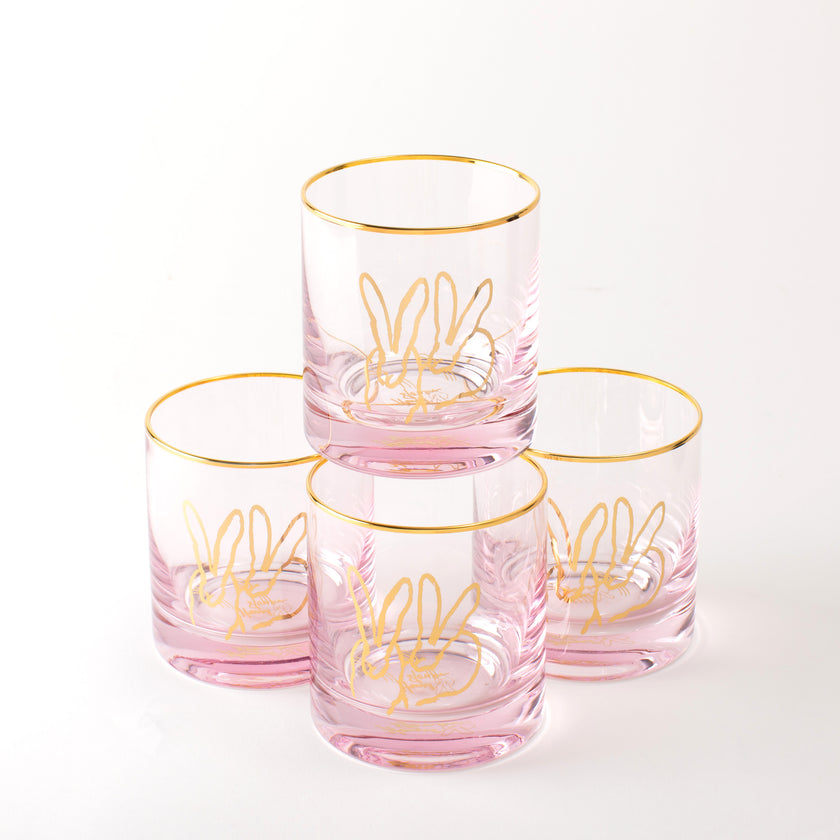 Double Bunny Old-Fashioned Glasses, Pink, Set of 4