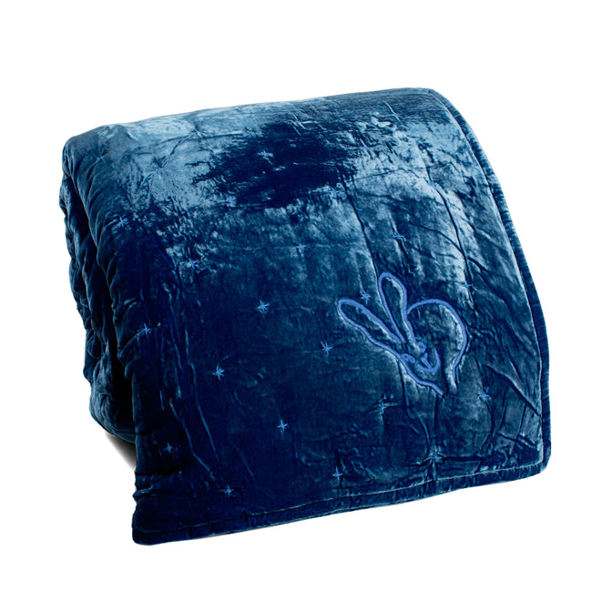 Hand-Embroidered Silk & Velvet Bunny Blanket, French Blue