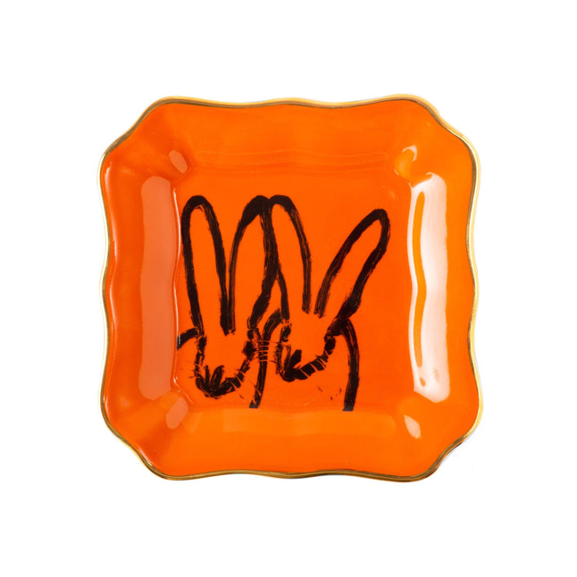 Bunny Portrait Plates, Orange with Hand-Painted Gold Rim, Set of 2