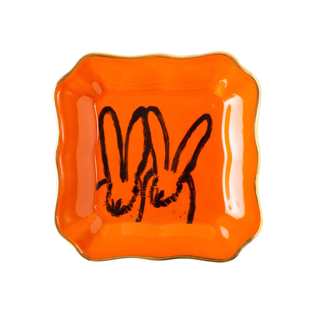 Set of 2 Bunny Portrait Plates - Orange with Hand-Painted Gold Rim