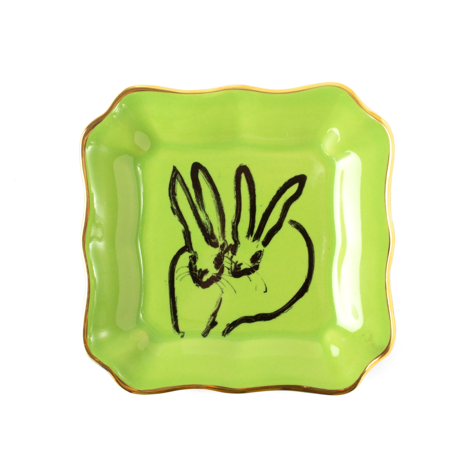 Set of 2 Bunny Portrait Plates - Lime with Hand-Painted Gold Rim