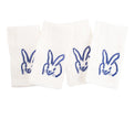 Painted Bunny Embroidered Linen Dinner Napkin, White with Cobalt, Set of 2