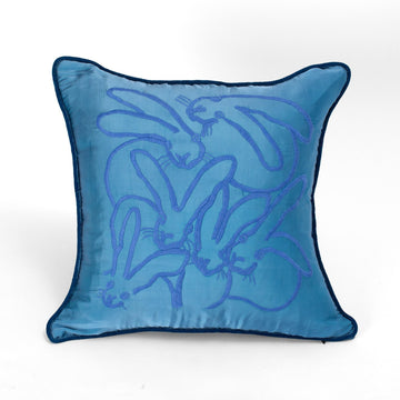 Hand-Embroidered Silk & Velvet Bunny Pillow, French Blue, 22 x 22