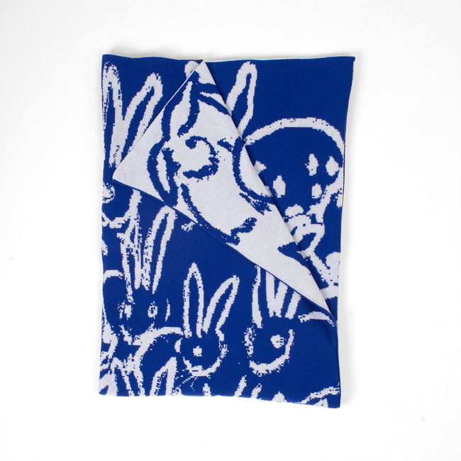 Rabbit Run Cashmere Throw, Cobalt and White