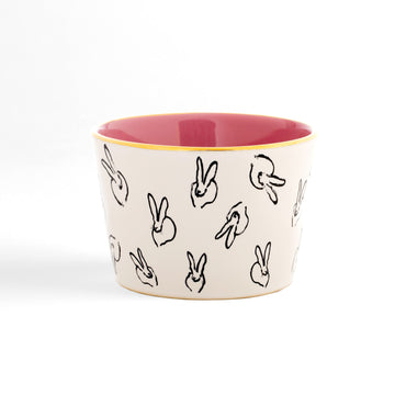 Bunny Bar Bowl with Pink Interior & Hand-Painted Gold Rim