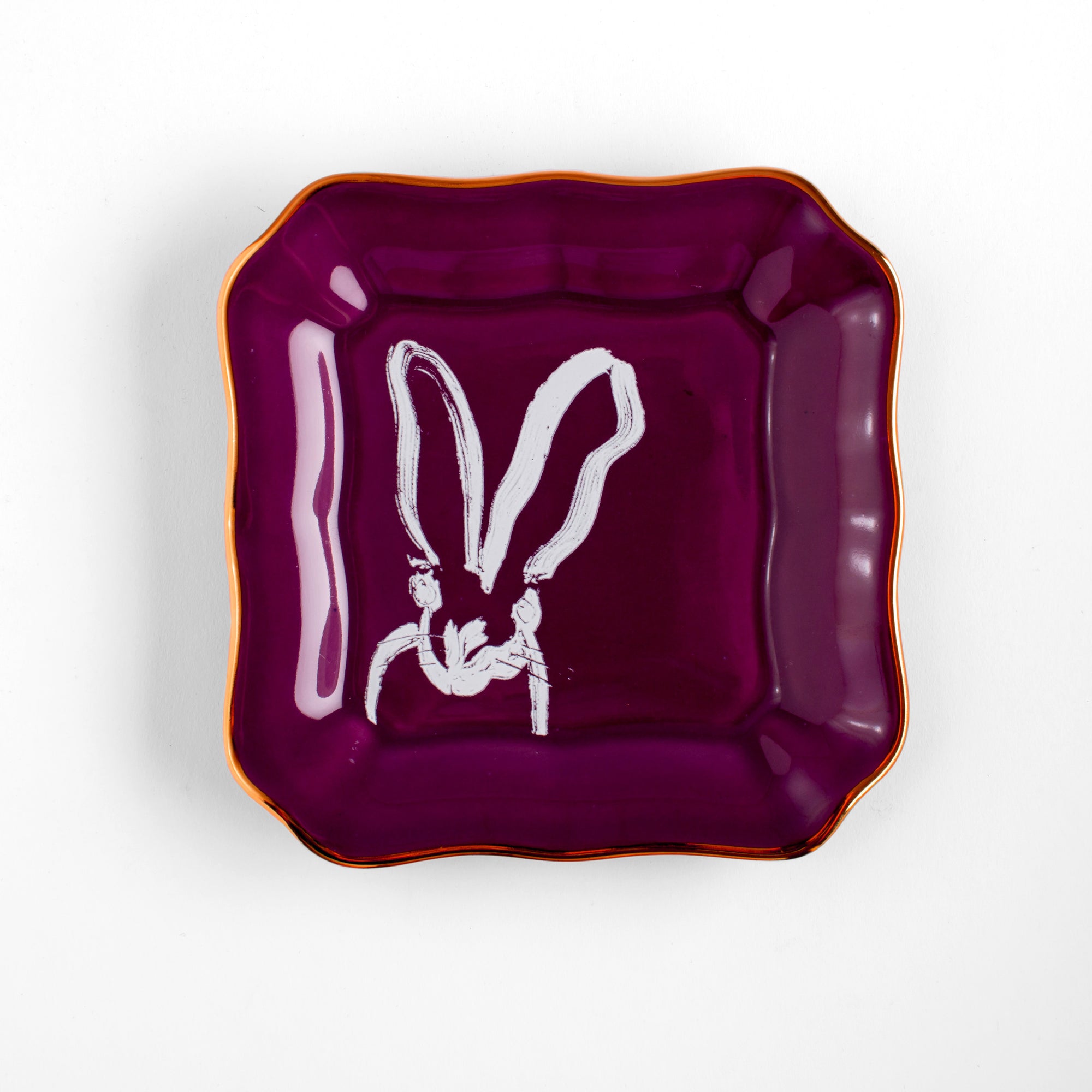 Set of 2 Bunny Portrait Plates - Aubergine with Hand-Painted Gold Rim
