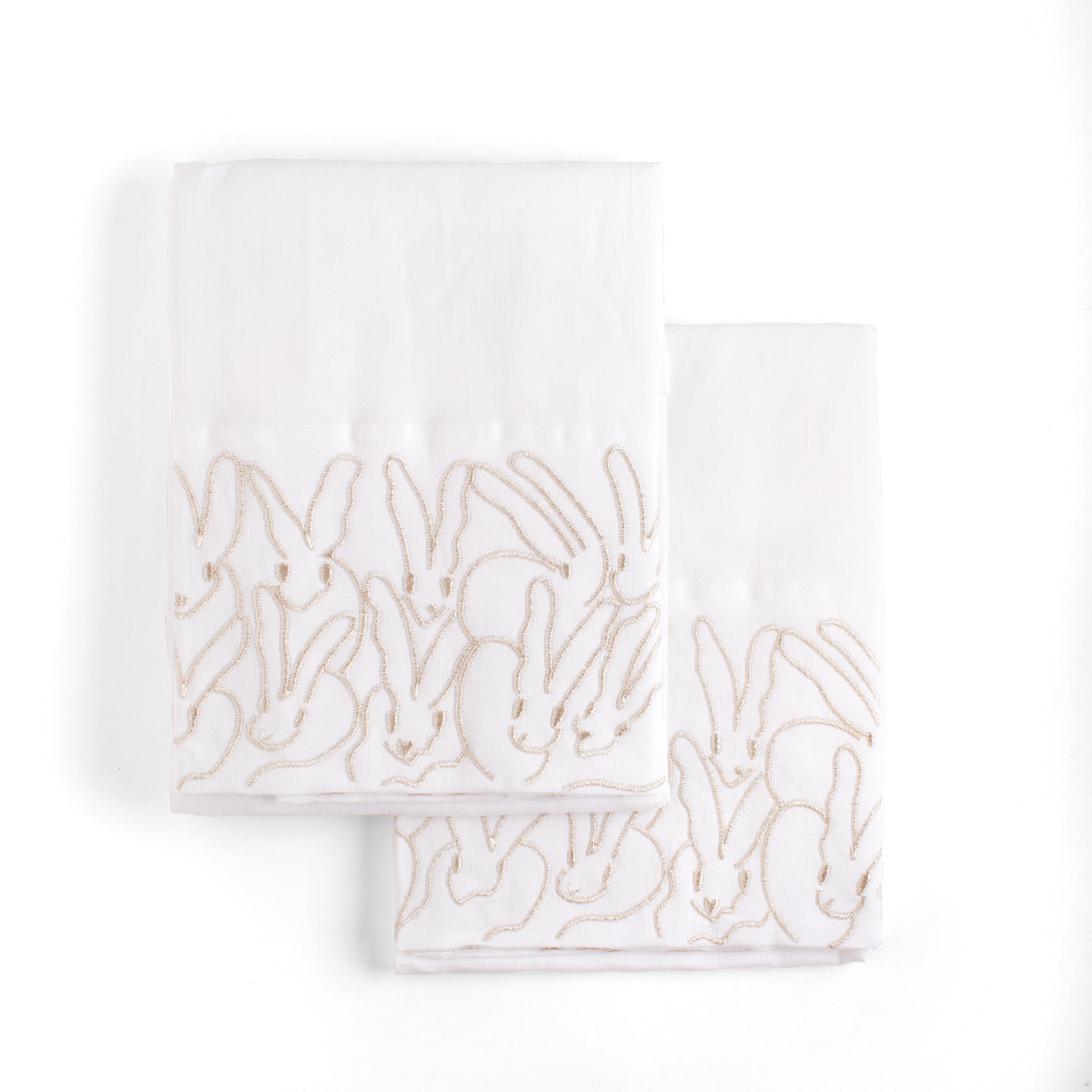 Rabbit Run Embroidered Linen Guest Towels in Silver